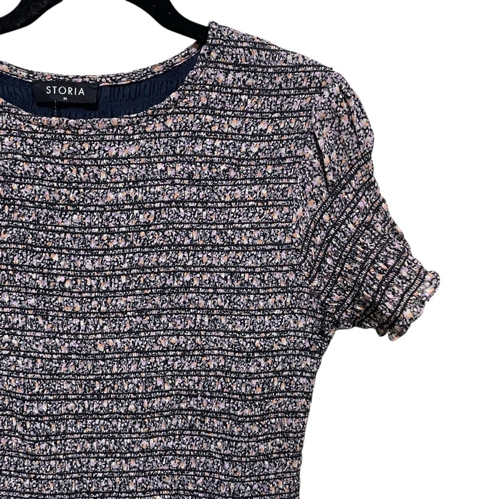 Storia Smocked Ruffle Floral Mini Dress Blue Pink Women’s Size Medium - Picture 6 of 9